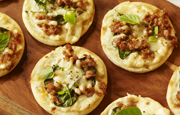 Kashi & Summer Fresh Appetizer Recipe � Chorizo Artichoke Asiago Mini Pizzettes